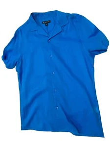 INC International Concepts Men Regular fit Sheer Dobby Camp Shirt Size M Blue - Picture 1 of 12