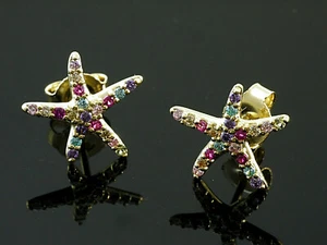 333 Gold Seesterne OhrsteckerZirkonia Steine Multicolour - Bild 1 von 2