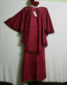 Damenbekleidung Afrikanischer Poncho Rock Anzug Free Size weinrot - Bild 1 von 12