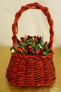 EUC Red Woven Wicker BASKET w/ Handle 9.5"H SQUARE BASE / ROUND TOP - Picture 1 of 9