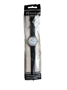 Ravel Mens Watch Large Dial Clear White Face Black Faux Leather Strap Japan - Foto 1 di 9