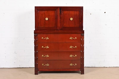 Cómoda Highboy John Stuart Regencia Francesa Luis XVI Tallada Caoba, Circa 1940 Foto 1 de 4