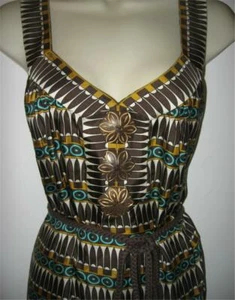 Vestido con cinturón de cuerda marrón agua MILLY 0F NY estampado tribal 4 $375 - Imagen 1 de 8
