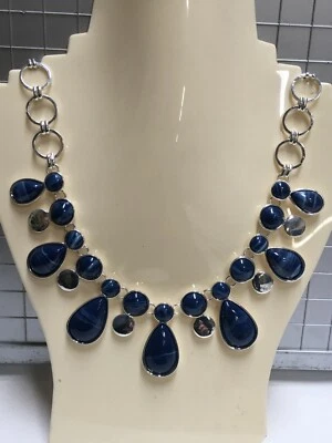 Nine West Azul Lapislázuli Pera Redondo Chapado en Plata Collar Cadena 18-20" Nuevo NW45 Foto 1 de 4