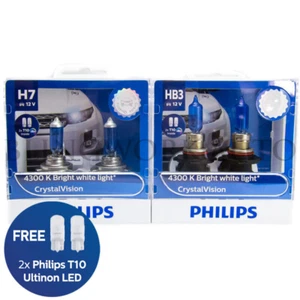 (FREE LED T10) Philips H7 HB3 9005 Crystal Vision 4300K White Halogen Bulb - Bild 1 von 10
