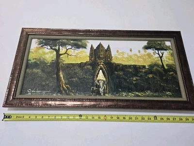 Pintura Original Sobre Lienzo Escena Selva Azteca ÚNICA Firmada Enmarcada 30x15 ¡RARA! Foto 1 de 4