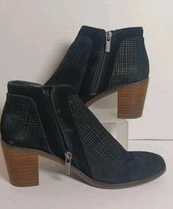 Lucky Brand Womens LP-Ponic Ankle Boots Booties Black Suede Block Heel Zip 7.5 M - Picture 1 of 6
