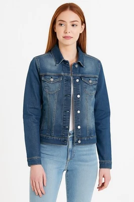 U.S. Polo Assn. Women’s Medium Denim Jacket Button Up Blue Stretch Short Fitted  - Image 1 of 4