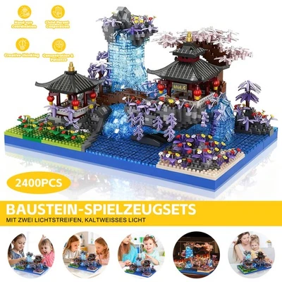 Pfirsichblüten Teich Pavillon Wasserfall Micro Block Baustein Bauspielzeug DHL - Bild 1 von 4