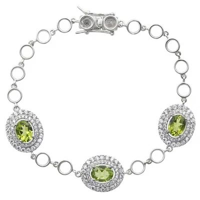 Pulsera enchapada en plata de ley de peridoto verde genuino y diamantes de imitación brillantes Foto 1 de 4