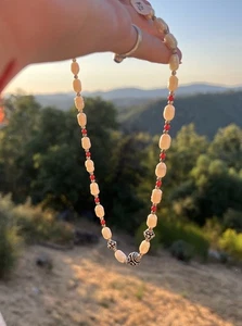 Pearl Necklace With Red Coral Bear Sterling Silver Clasp Hand Made - Picture 1 of 6