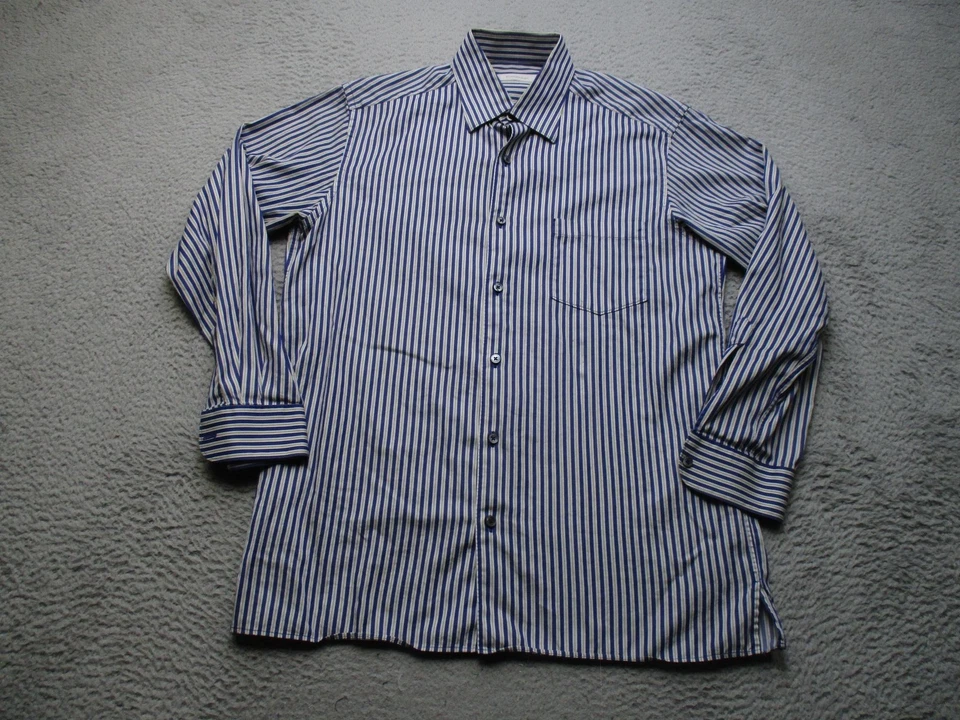 Camisa de vestir Ermenegildo Zegna para hombre grande azul blanco a rayas abotonadas Italia Foto 1 de 4