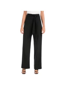 KAREN KANE Womens Black Belted Elastic Waist Wear To Work Straight leg Pants S - Picture 1 of 9
