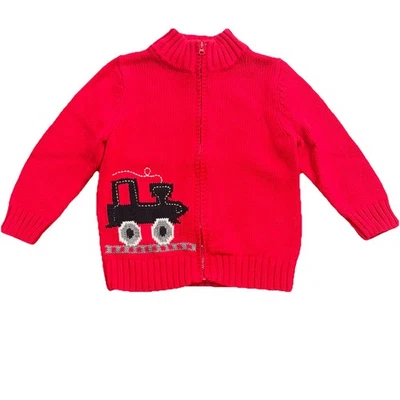 Suéter rojo Oh Kosh 2T para niños con cremallera tejido acanalado preppy vacaciones de Navidad Foto 1 de 4