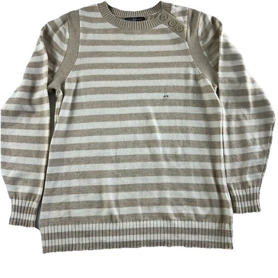 Suéter Lane Bryant Blanco Tostado Rayas Botón Elastizado 14/16 Clásico Preppy Foto 1 de 4