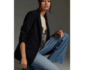 Maeve by Anthropologie women’s roll-sleeve blazer in black size 6 single button - Picture 1 of 13