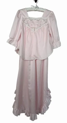 Camisón y chaqueta vintage Sara Beth 2 piezas rosa encaje volantes coqueta talla M Foto 1 de 4
