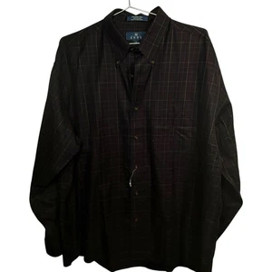 ENRO Shirt Men Large Navy Checker Cotton Long Sleeve Non-Iron Twill Button-Down - Picture 1 of 5