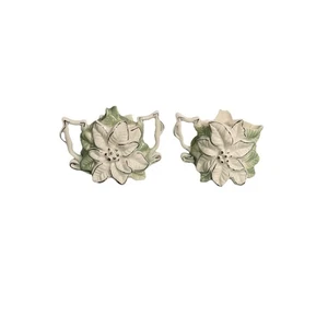 White Poinsettia Creamer And Sugar Set Silver Trim Vintage - Picture 1 of 6