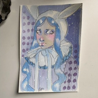 Pintura Fantasía Payaso Conejito Pastel Kawaii En Papel Acuarela 5x6  Foto 1 de 4