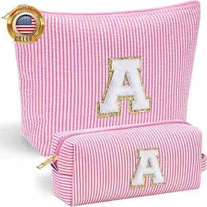 Birthday Gifts | Personalized Initial Makeup Bag Pink Cosmetic Bag Travel Toilet - Picture 1 of 7