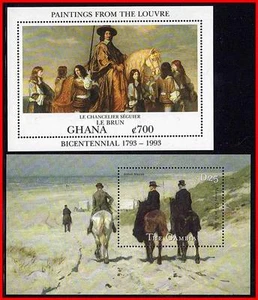 DUTCH & FRENCH PAINTINGS with HORSES x2 S/S MNH ANIMALS, ROYALTY, COSTUMES - Picture 1 of 1