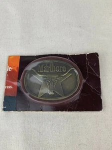 Vintage Marlboro Cigarettes Belt Buck NIP Brass Bull Longhorn Texas Cowboy  - Bild 1 von 3