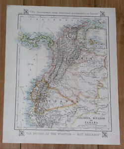 1921 ANTIQUE MAP OF COLOMBIA PANAMA ECUADOR GALAPAGOS PHYSICAL MAP SOUTH AMERICA