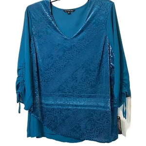 Blusa de mujer ZAC & RACHEL | Talla 2X | Verde azulado | Mangas de corbata 3/4 | Nueva con etiquetas - Imagen 1 de 11