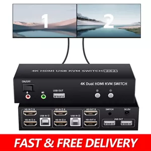 HDMI KVM Switch Dual Monitor 4K@60Hz 2X2 USB KVM Switcher Keyboard Mouse Share - Picture 1 of 7