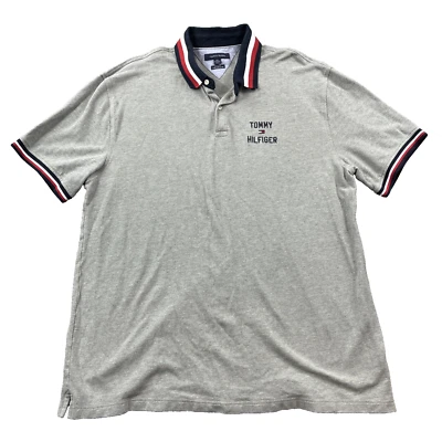 Tommy Hilfiger Polo Shirt Mens 3XL Gray Custom Fit Spell Out Logo Blue White Red - Image 1 of 3