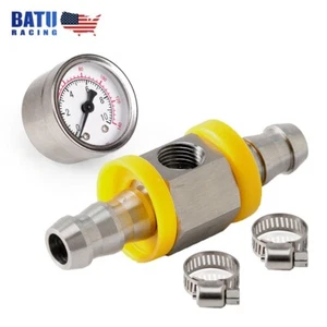 3/8" Gauge Sensor T-Fitting Adapter + 1/8 NPT Fuel Pressure Gauge 0-140 PSI - Picture 1 of 16