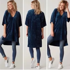 We The Free People Large Crushed Velvet Tunika Kleid Oversize V-Ausschnitt Schlitze - Bild 1 von 6