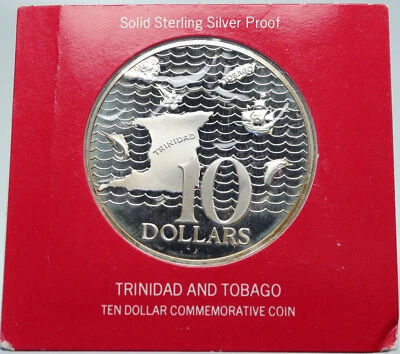 1972 TRINIDAD and TOBAGO Islands 10th HUGE 4.2cm Proof Silver $10 Coin i86908 - Image 1 of 3