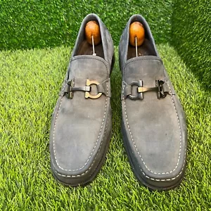 Mocassino Salvatore Ferragamo uomo blu Grandioso Gancini taglia US 10EE UK9 slip on - Foto 1 di 12