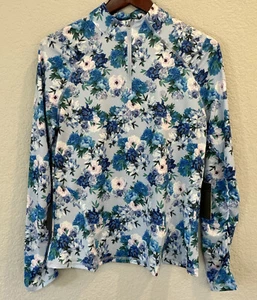 G/FORE Damen Foto Blumenmuster Tech Trikot viertelgroßer Reißverschluss Golfpullover Medium neu mit Etikett - Bild 1 von 9