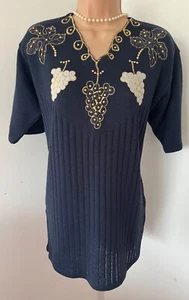 Size 18 40” Stephen Y blue/gold  grapevine embellished side splits jumper - Picture 1 of 10