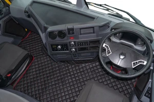 TRUCK ECO LEATHER FLOOR MATS SET-BLACK/RED FIT RENAULT T RANGE - FLAT FLOOR - Picture 1 of 4