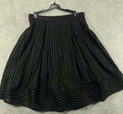 Faith Joy Los Angeles Womens Large Black Skirt Lace Eyelet Striped Pleated Full - Image 1 of 4