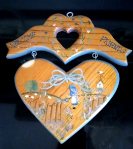 Hand Made 1995 Wooden Heart Shape Hanging Welcome Sign - Picture 1 of 5