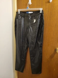 NWT Old Navy 10 OG Straight Black Pleather Pants High Rise Stretch - Picture 1 of 20