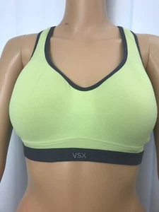 Victoria's Secret VSX Sports Bra Yoga Fitness Size 34C Lime Green And Grey Trim - Picture 1 of 6