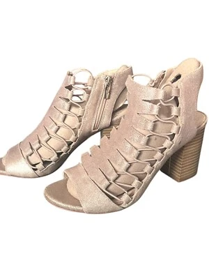 Vince Camuto Briaz Stretch Gladiator Sandals Block Heels Gold Taupe size 8.5 M - Image 1 of 4