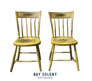 PAIR OF ANTIQUE WINDSOR THUMBBACK BIRDCAGE SIDE CHAIRS IN ORIGINAL PAINT SURFACE - Picture 1 of 20