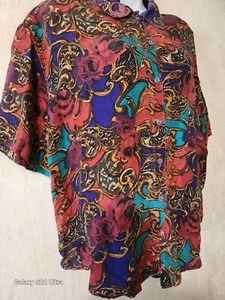 Vintage Jane Ashley Large 100% Silk short sleeve paisley Colorful blouse (J4) - Picture 1 of 4