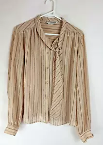 Blusa vintage para mujer talla 6 rayas marrones coño gato lazo escote - Imagen 1 de 13