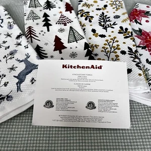 KitchenAid Kitchen Dish Towel 4 Pc Set Christmas 100% Cotton Holiday 16x28” - Picture 1 of 7