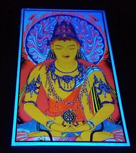 VINTAGE ORIGINAL 68' BUDDAH AMITABHA SIRKIA SIEBDRUCK POSTER PSYCHEDELISCHES SCHWARZLICHT - Bild 1 von 13