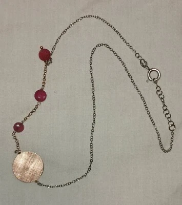 Collana Argento 925 con Medaglietta Argento dorato e pietre rosa - Immagine 1 di 4