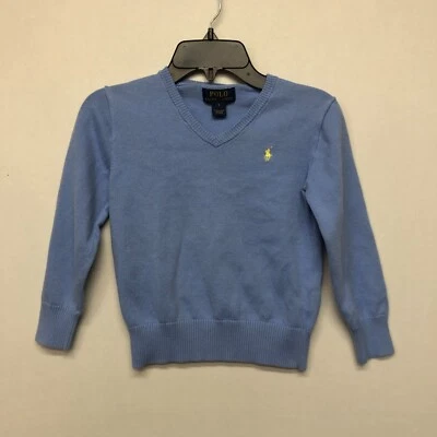Suéter Polo Ralph Lauren Niña Niños Jóvenes Cuello en V Talla 7 Azul 100% Algodón B249-6 Foto 1 de 4